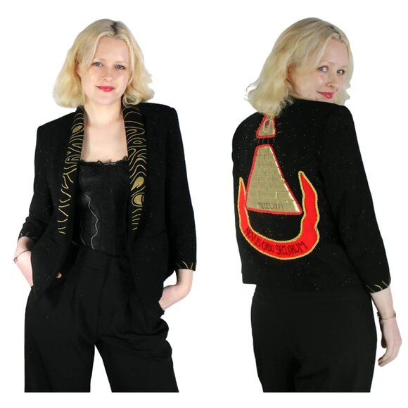 Desperately Seeking 80s Pyramid Style Size Medium Black Glitter Susan Jacket - Picture 9 of 11